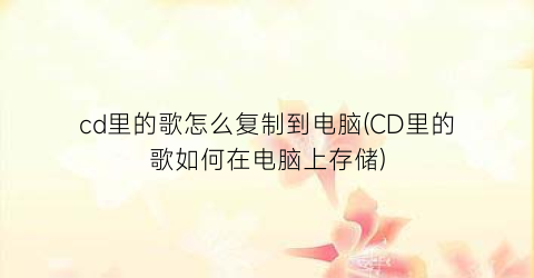 cd里的歌怎么复制到电脑(CD里的歌如何在电脑上存储)