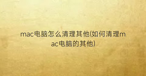 mac电脑怎么清理其他(如何清理mac电脑的其他)