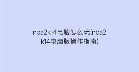 nba2k14电脑怎么玩(nba2k14电脑版操作指南)