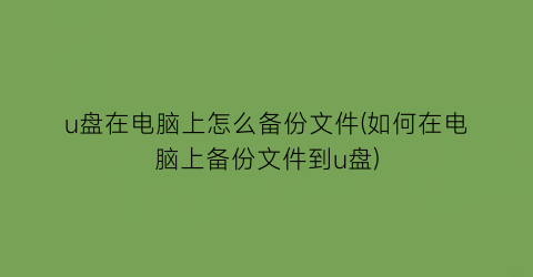 “u盘在电脑上怎么备份文件(如何在电脑上备份文件到u盘)