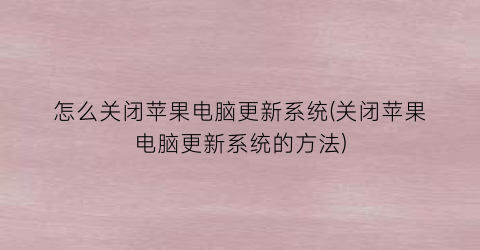 怎么关闭苹果电脑更新系统(关闭苹果电脑更新系统的方法)