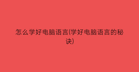 “怎么学好电脑语言(学好电脑语言的秘诀)