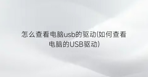 怎么查看电脑usb的驱动(如何查看电脑的USB驱动)