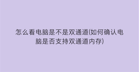 怎么看电脑是不是双通道(如何确认电脑是否支持双通道内存)