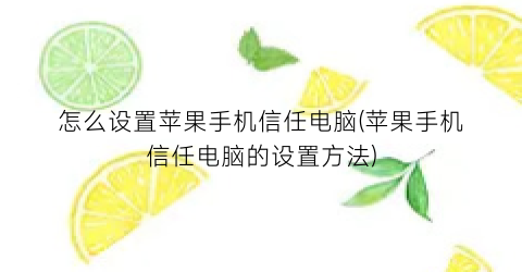 “怎么设置苹果手机信任电脑(苹果手机信任电脑的设置方法)