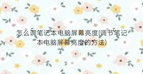 怎么调笔记本电脑屏幕亮度(调节笔记本电脑屏幕亮度的方法)