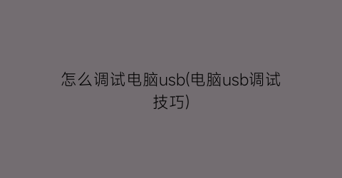 怎么调试电脑usb(电脑usb调试技巧)