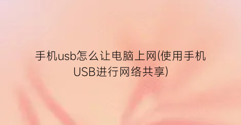 “手机usb怎么让电脑上网(使用手机USB进行网络共享)