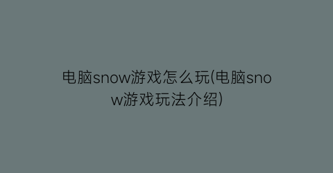 电脑snow游戏怎么玩(电脑snow游戏玩法介绍)