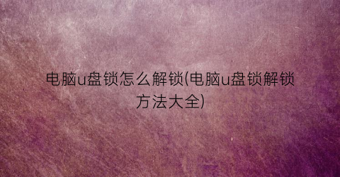 “电脑u盘锁怎么解锁(电脑u盘锁解锁方法大全)