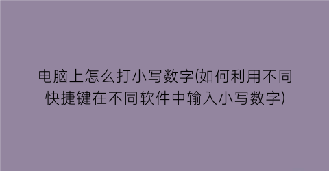 “电脑上怎么打小写数字(如何利用不同快捷键在不同软件中输入小写数字)