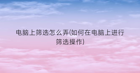 电脑上筛选怎么弄(如何在电脑上进行筛选操作)