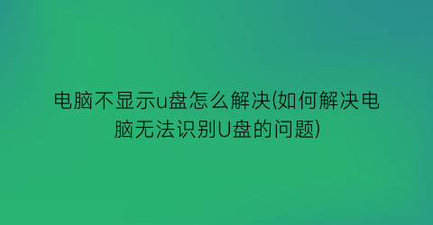 电脑不显示u盘怎么解决(如何解决电脑无法识别U盘的问题)