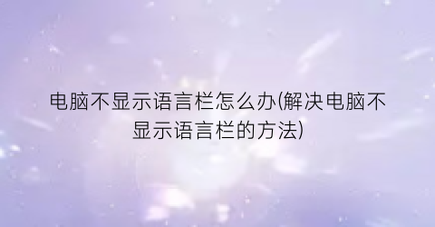 电脑不显示语言栏怎么办(解决电脑不显示语言栏的方法)