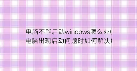 电脑不能启动windows怎么办(电脑出现启动问题时如何解决)