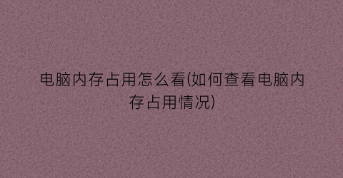 “电脑内存占用怎么看(如何查看电脑内存占用情况)