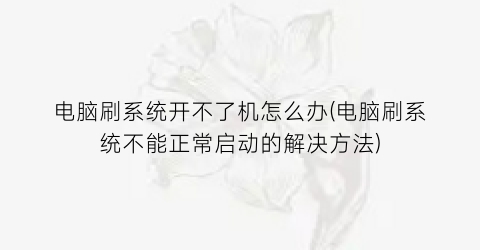 电脑刷系统开不了机怎么办(电脑刷系统不能正常启动的解决方法)