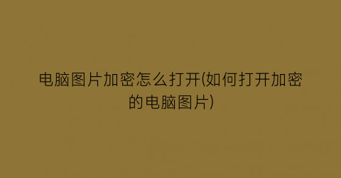 “电脑图片加密怎么打开(如何打开加密的电脑图片)