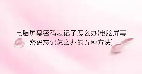 电脑屏幕密码忘记了怎么办(电脑屏幕密码忘记怎么办的五种方法)