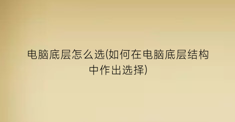 “电脑底层怎么选(如何在电脑底层结构中作出选择)