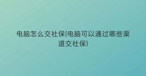 “电脑怎么交社保(电脑可以通过哪些渠道交社保)