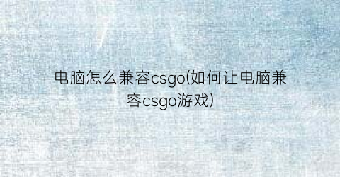 “电脑怎么兼容csgo(如何让电脑兼容csgo游戏)