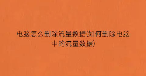 电脑怎么删除流量数据(如何删除电脑中的流量数据)