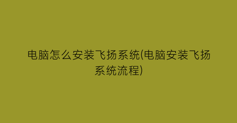 电脑怎么安装飞扬系统(电脑安装飞扬系统流程)