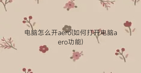 “电脑怎么开aero(如何打开电脑aero功能)