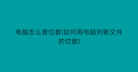 “电脑怎么查位数(如何用电脑判断文件的位数)