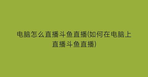 电脑怎么直播斗鱼直播(如何在电脑上直播斗鱼直播)