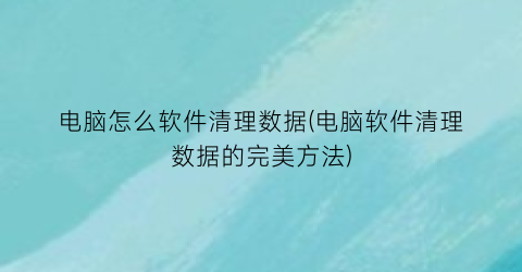 电脑怎么软件清理数据(电脑软件清理数据的完美方法)