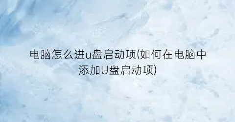 “电脑怎么进u盘启动项(如何在电脑中添加U盘启动项)