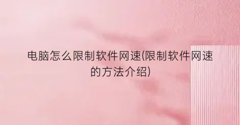 “电脑怎么限制软件网速(限制软件网速的方法介绍)