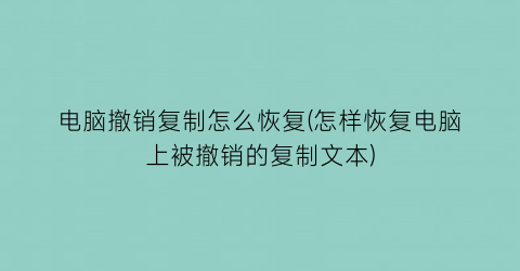 电脑撤销复制怎么恢复(怎样恢复电脑上被撤销的复制文本)