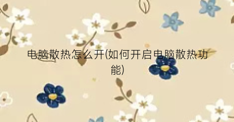 电脑散热怎么开(如何开启电脑散热功能)