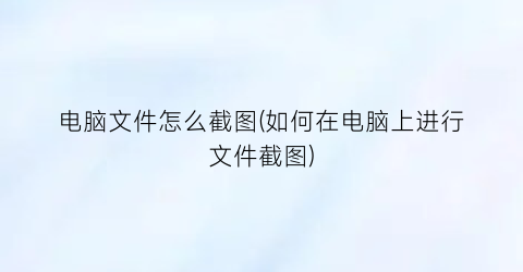 “电脑文件怎么截图(如何在电脑上进行文件截图)