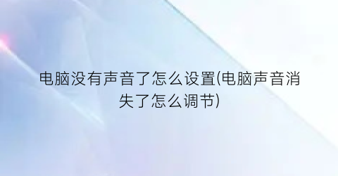 “电脑没有声音了怎么设置(电脑声音消失了怎么调节)