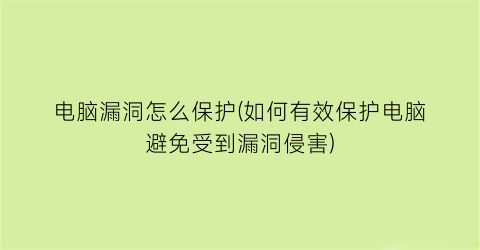 电脑漏洞怎么保护(如何有效保护电脑避免受到漏洞侵害)