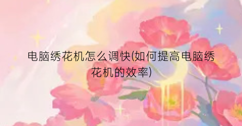 “电脑绣花机怎么调快(如何提高电脑绣花机的效率)