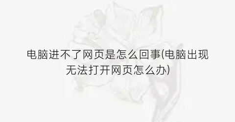 电脑进不了网页是怎么回事(电脑出现无法打开网页怎么办)