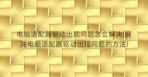 “电脑适配器驱动出现问题怎么解决(解决电脑适配器驱动出现问题的方法)