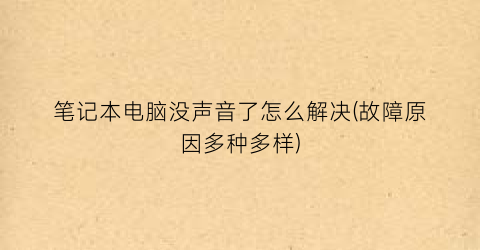 笔记本电脑没声音了怎么解决(故障原因多种多样)