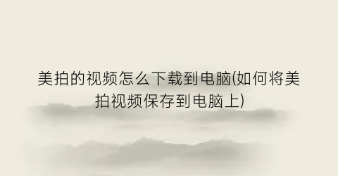 美拍的视频怎么下载到电脑(如何将美拍视频保存到电脑上)