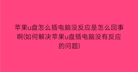 苹果u盘怎么插电脑没反应是怎么回事啊(如何解决苹果u盘插电脑没有反应的问题)