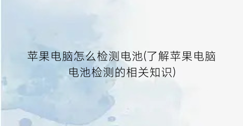 苹果电脑怎么检测电池(了解苹果电脑电池检测的相关知识)