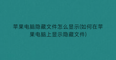 “苹果电脑隐藏文件怎么显示(如何在苹果电脑上显示隐藏文件)