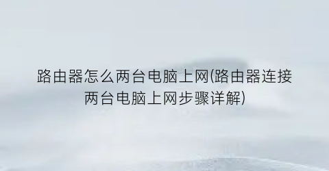 “路由器怎么两台电脑上网(路由器连接两台电脑上网步骤详解)