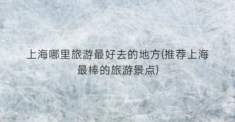 上海哪里旅游最好去的地方(推荐上海最棒的旅游景点)