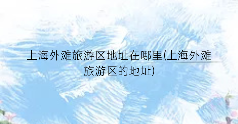 上海外滩旅游区地址在哪里(上海外滩旅游区的地址)